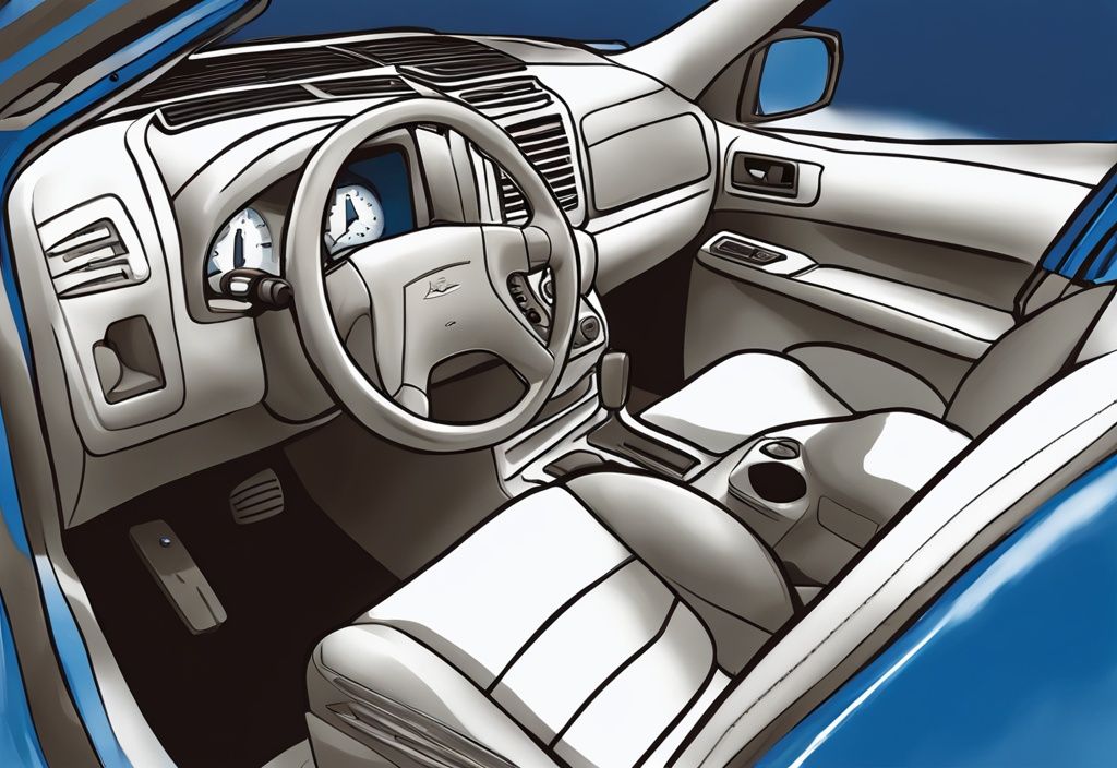 Modern digital painting of a 2004 Trailblazer with open hood showcasing detailed malfunctioning air conditioning system, blue color theme.