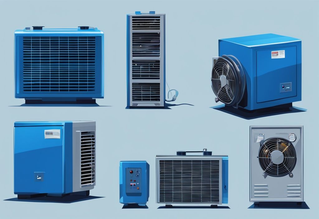 Modern digital painting of an AC compressor switching on and off every 10 seconds, blue color theme