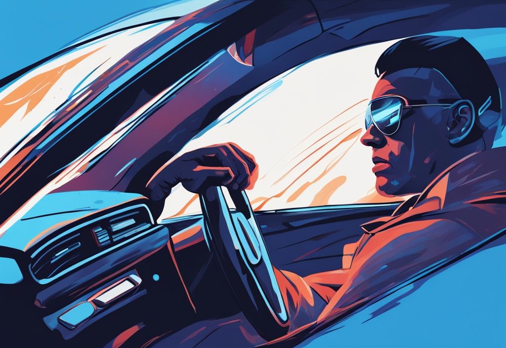 Modern digital painting of a driver inside a car, hand on the accelerator, with the AC system visibly blowing out cold air, illustrating the concept of "why does my car ac only get cold when i accelerating.