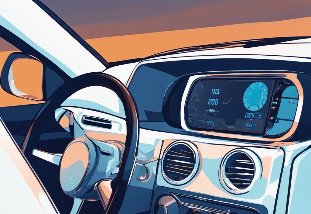 Modern digital painting of a car dashboard with temperature gauges, illustrating why is my driver side AC not blowing as cold as the passenger side.