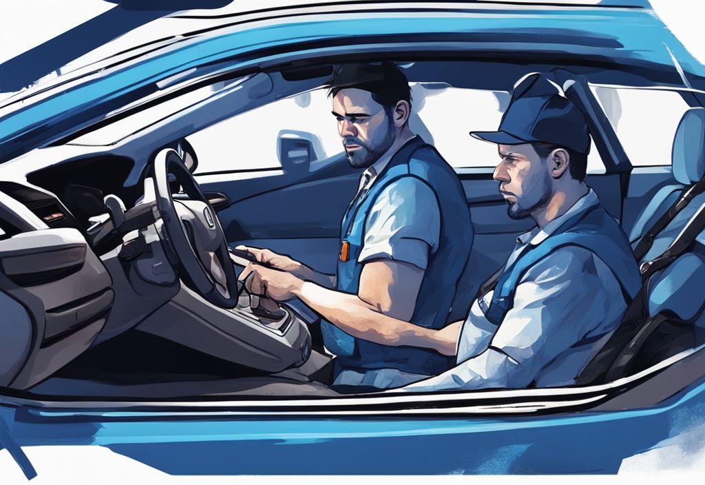 Modern digital painting of a troubled driver checking Honda Civic AC controls with tools on the passenger seat, illustrating "Honda Civic AC not working".