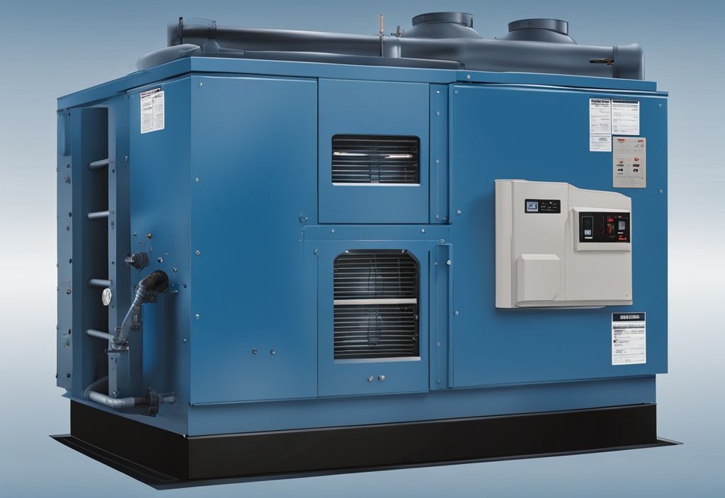 Modern digital painting of a well-maintained York Diamond 80 furnace unit with blue color theme and visible distinctive features.