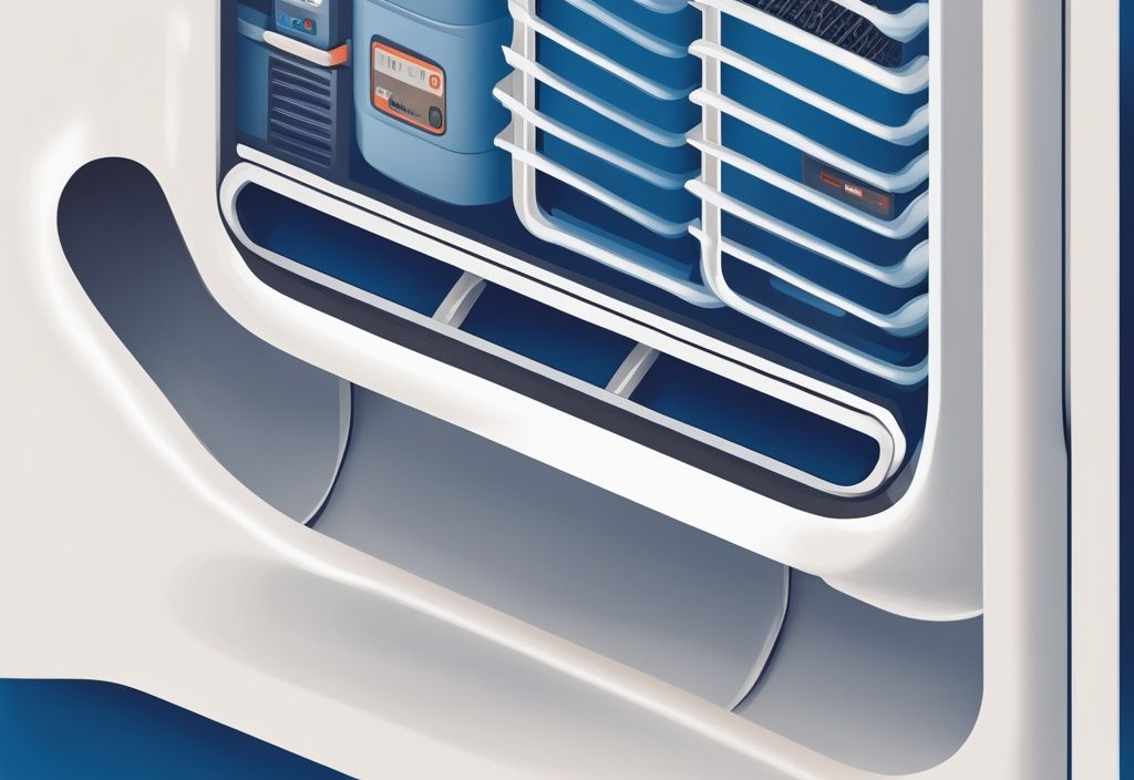 Cross-section of modern air conditioner with blue-themed digital illustration, showing coolant system and indicators for coolant level changes