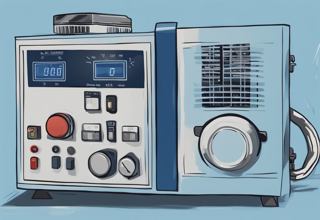 Modern digital painting of an AC compressor cycles on and off every 10 seconds with a visible timer, main color theme blue.