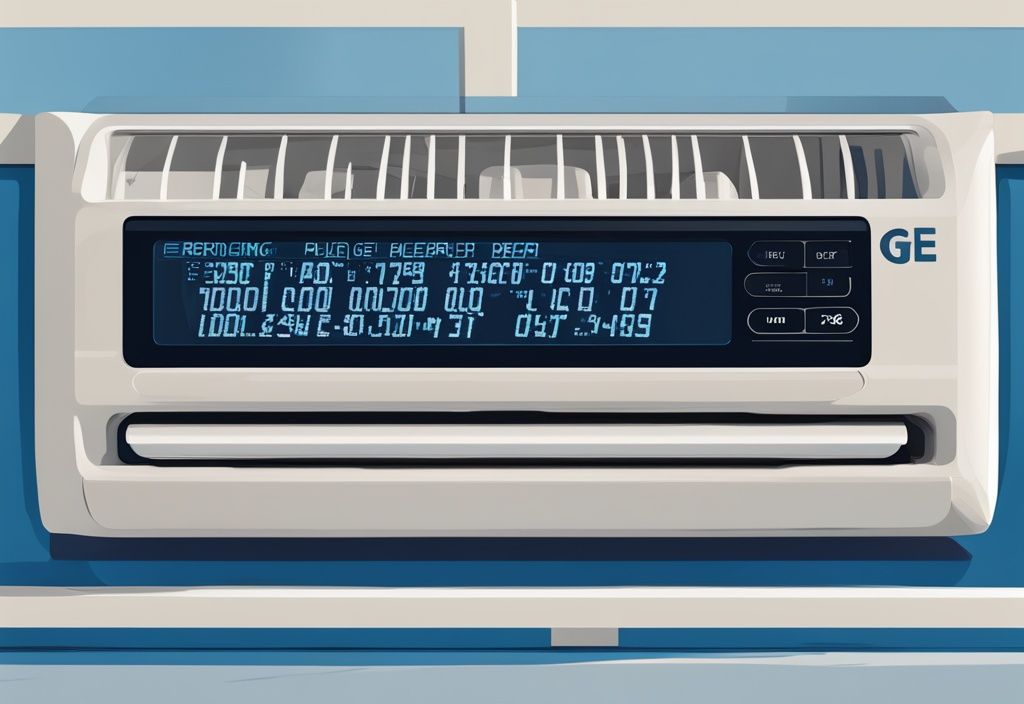 Modern digital painting of GE air conditioner displaying E8 error code on blue-themed background