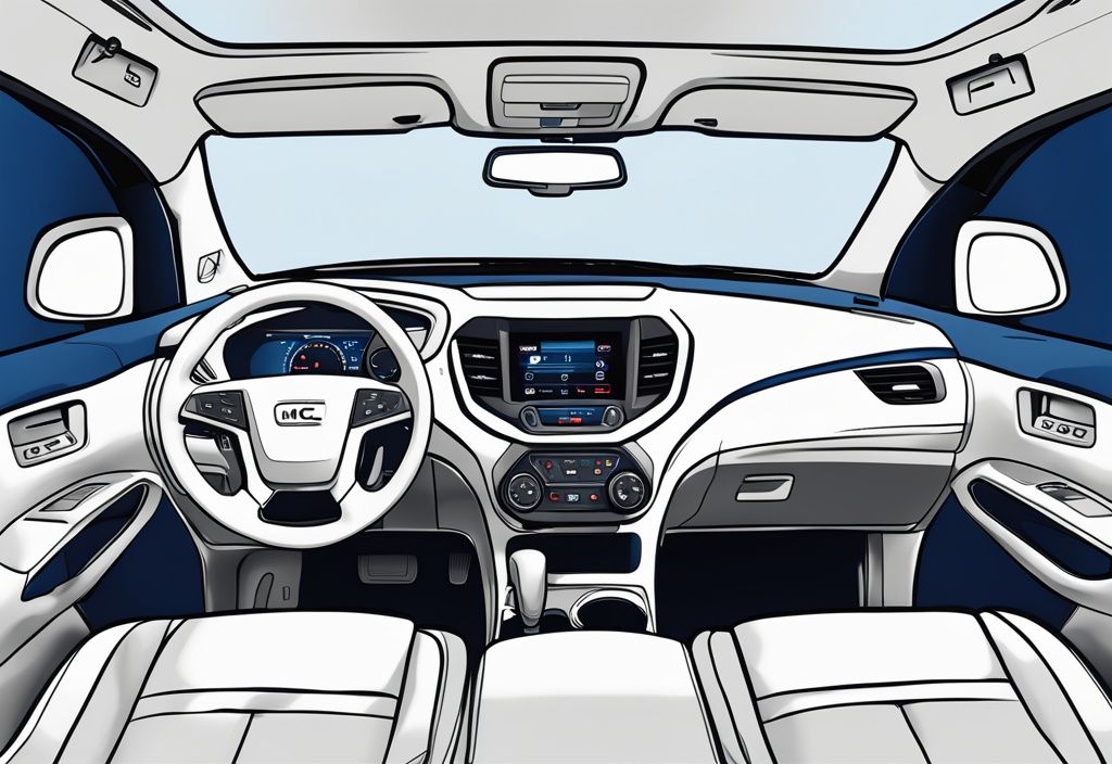 Modern digital painting of GMC Acadia dashboard with blue theme, focusing on AC control unit where AC light flashes six times.