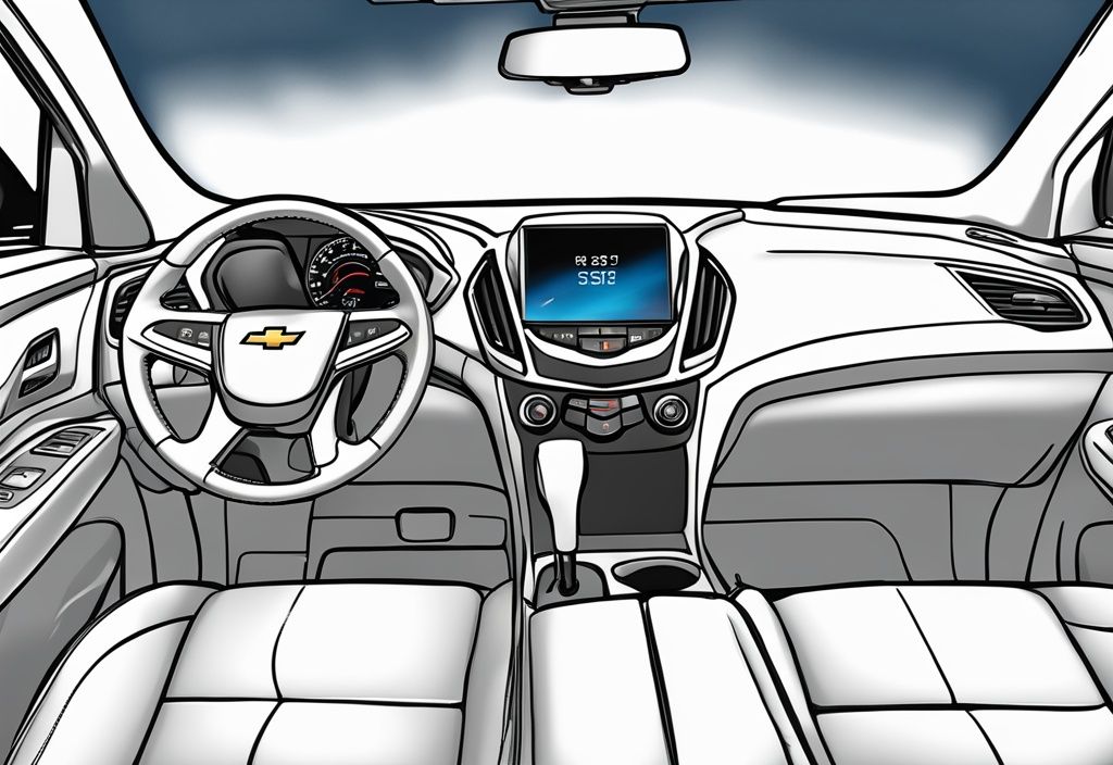 Modern digital painting of Chevy Equinox dashboard with blue theme, highlighting digital climate control system reset process.