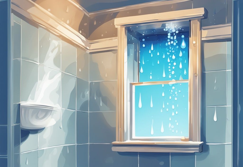 Modern digital painting of water dripping from AC vent in bathroom, showcasing blue-themed water droplets cascading from a clean ceiling.