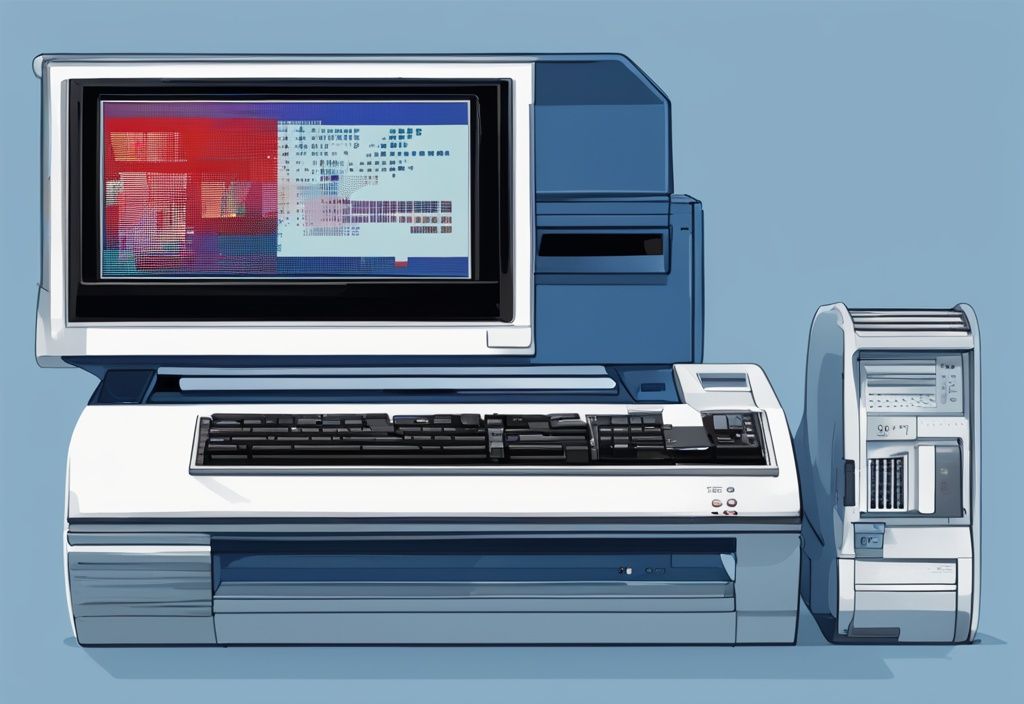 Mitsubishi printer displaying 4250 error code, modern digital painting, blue color theme