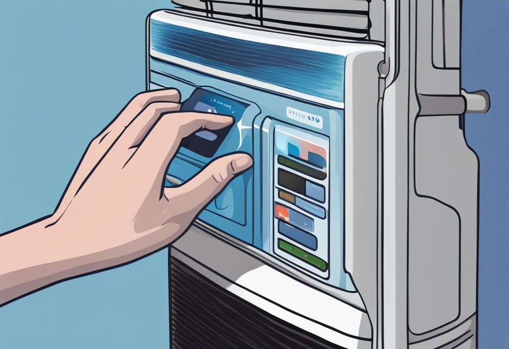 Modern digital illustration of hands resetting GE air conditioner wifi module with smart device displaying related app interface, how to reset GE air conditioner wifi.