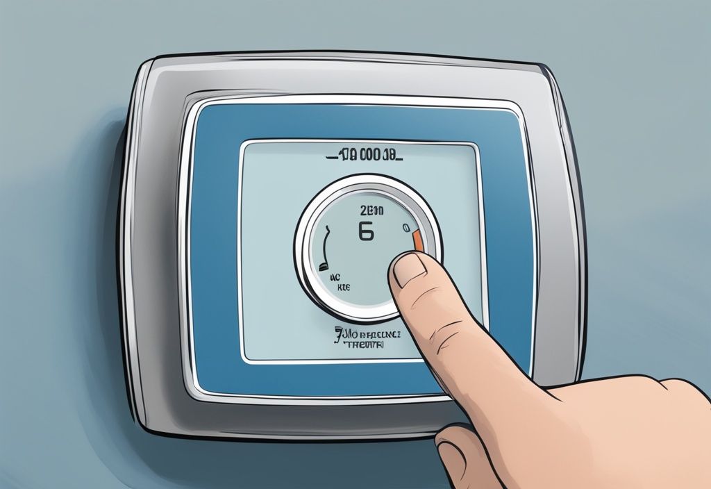 Close-up of hands resetting a Dometic thermostat with clear steps on the LED display, modern digital painting, blue theme.