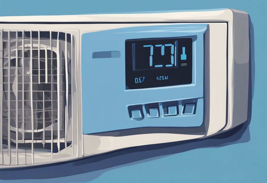 Close-up of a blue-themed digital painting of an air conditioner control panel with a blinking indicator light.