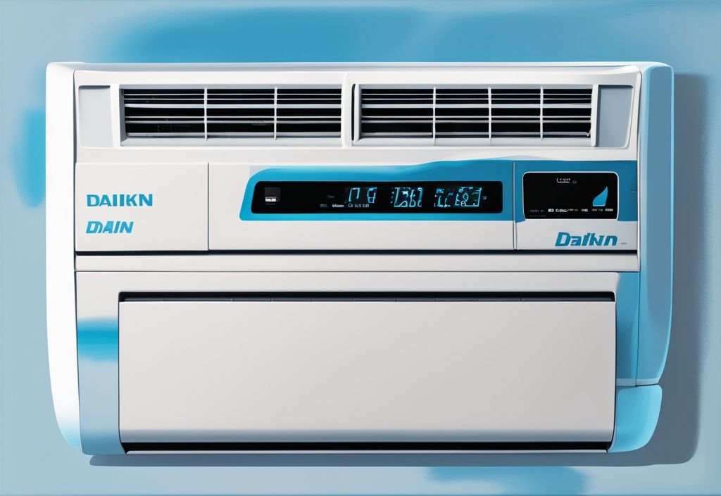 Modern digital painting of a Daikin air conditioning unit with U4 error code display, blue color theme.