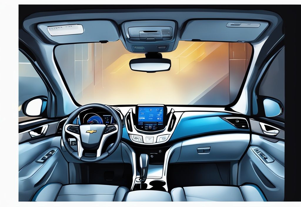 Modern digital painting of Chevy Equinox dashboard with blue theme, highlighting digital climate control system reset process.