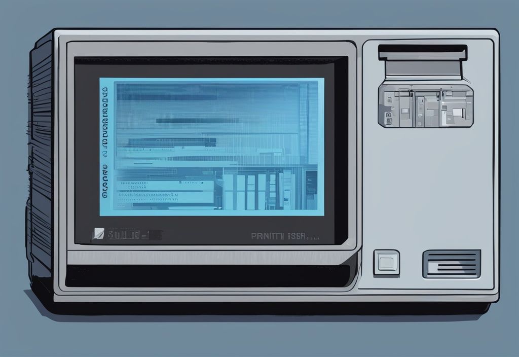 Modern digital painting of Mitsubishi printer showing 4250 error code on blue-themed screen.