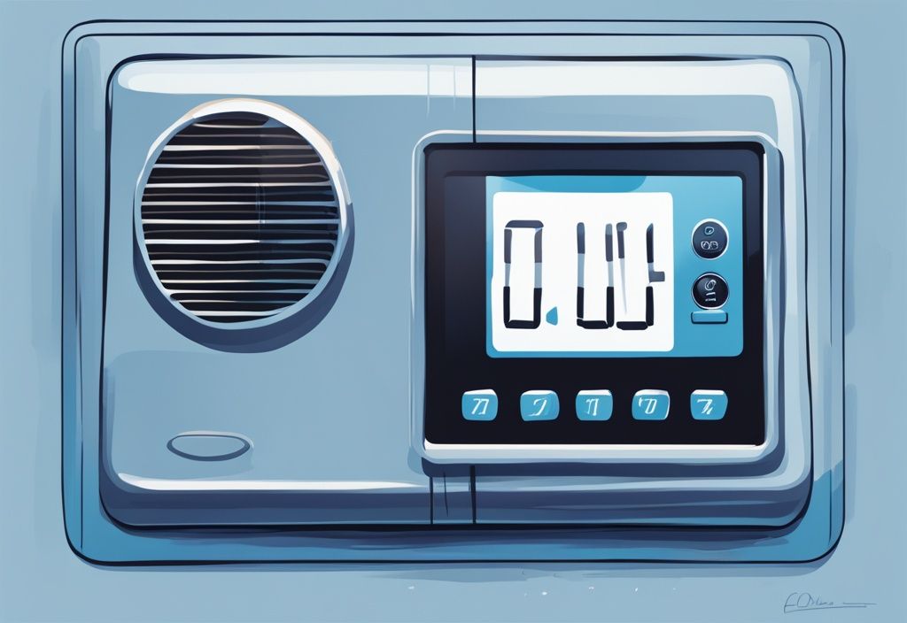 Close-up of air conditioner control panel with blinking indicator light in modern digital blue-themed painting illustration