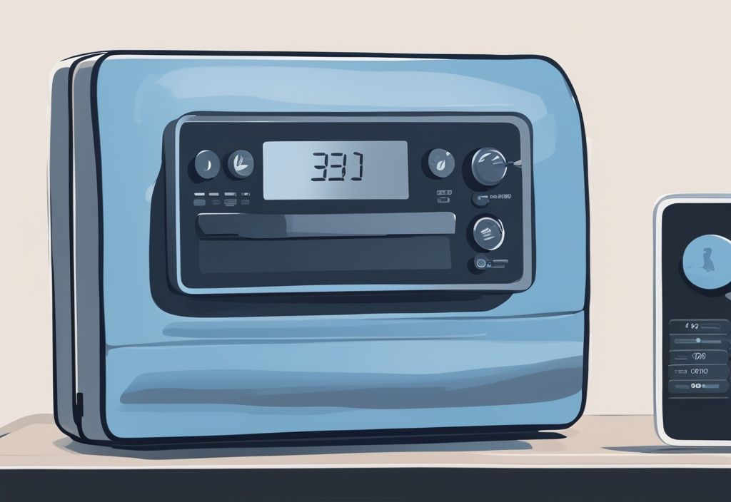 Modern digital painting of a portable air conditioner control panel showing how to reset portable air conditioner with blue color theme.