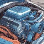 Modern digital painting of a car engine diagram in blue, highlighting where is the AC condenser located