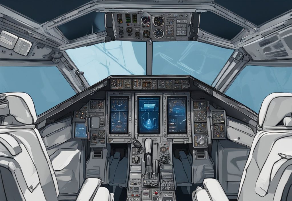 Modern digital painting of a blue-themed fighter jet cockpit interior, showcasing airflow vents and control panels, addressing the query: do fighter jets have AC.