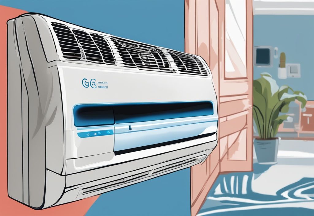 Modern digital painting illustrating a GE air conditioner touchpad not working, with blue color theme and unresponsive buttons.