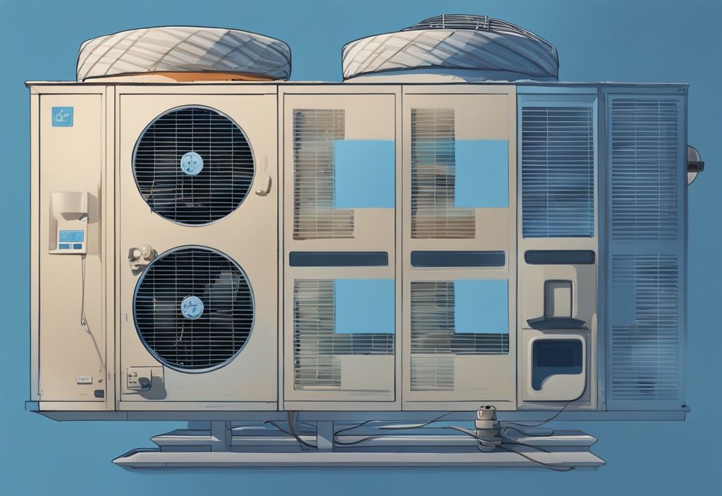 Modern digital painting of high velocity air conditioning system and detailed cost breakdown in blue theme.