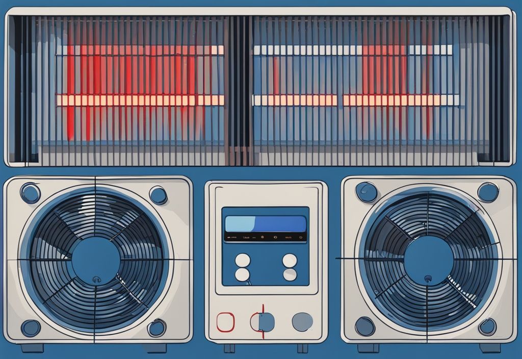 Modern digital painting of AC display showing blue and red temperature readings, symbolizing how an AC blows cold then warm air.