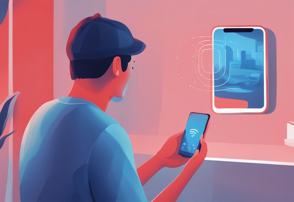 Modern digital painting of a person using a smartphone app for TCL air conditioner WiFi setup in a blue-themed setting.