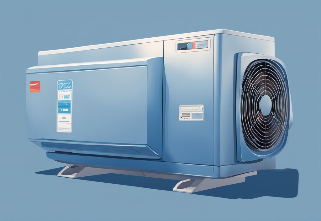 Modern digital painting of a blue high velocity air conditioning unit with price tag