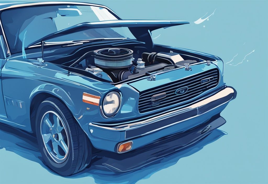 Modern digital painting of a car engine with low oil level juxtaposed to its air conditioning system, illustrating can low engine oil affect air conditioning effects.