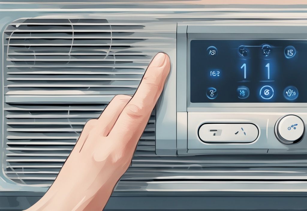 Close-up of a finger pressing the reset button on a GE air conditioner, modern digital painting in blue tones