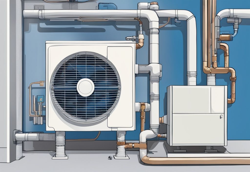 Modern digital painting illustration of a blue-themed air conditioning system cross-section, highlighting how coolant affects AC temperature regulation.