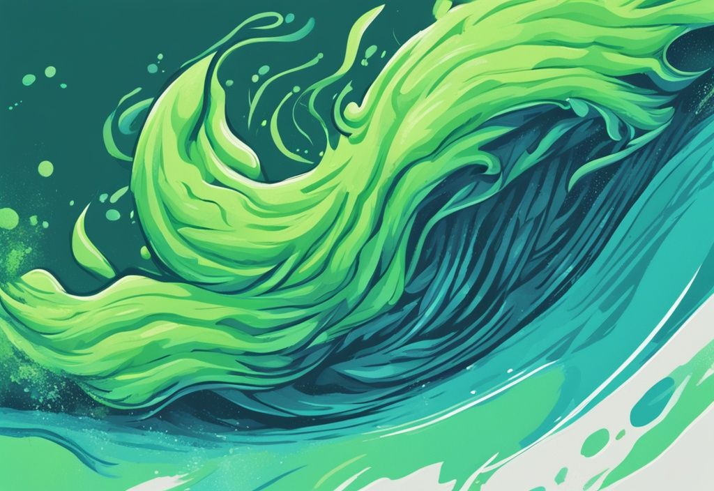 Modern digital painting of air vent with green stinky waves on blue background indicating foul smell