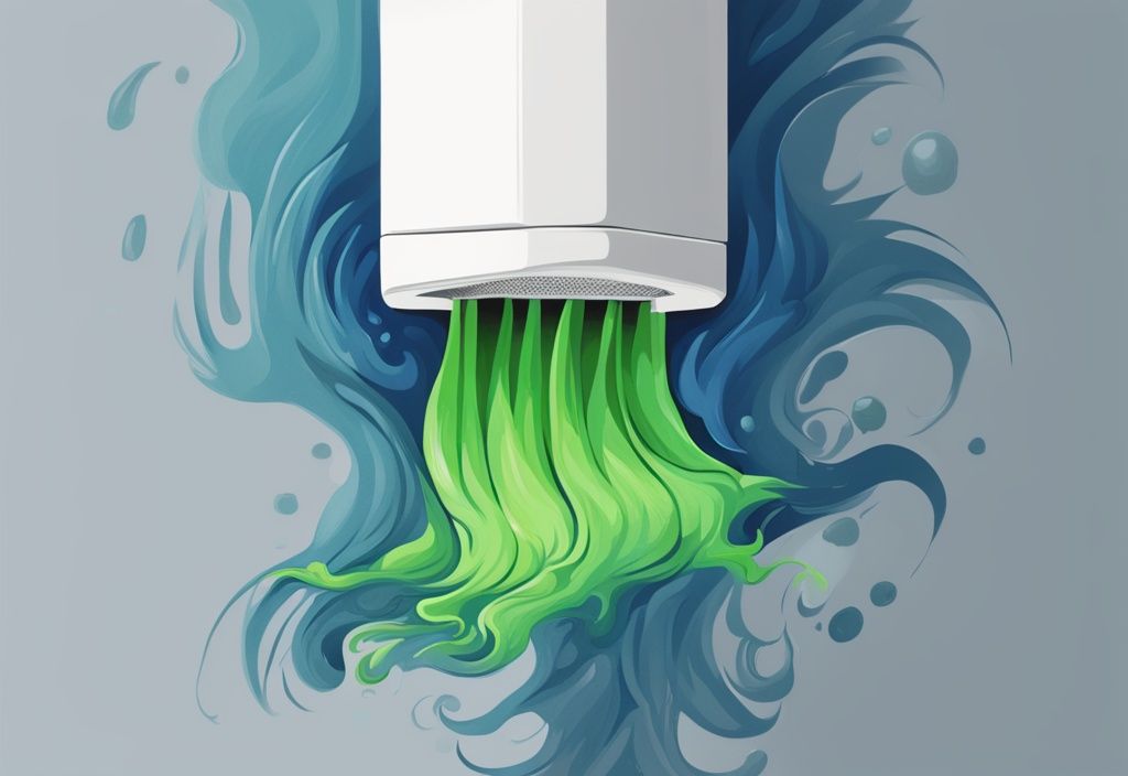 Modern digital painting with blue theme, air vent emitting green stinky waves, foul smell illustration