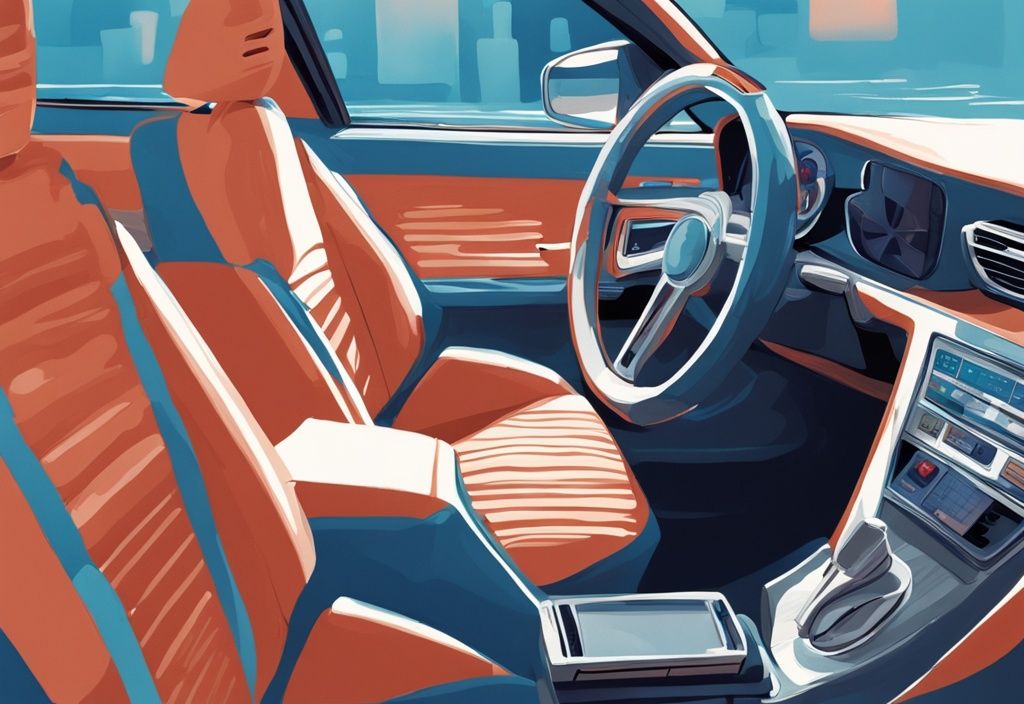 Modern blue digital painting of car interior, highlighting air condition vents emitting vinegar-scented air.