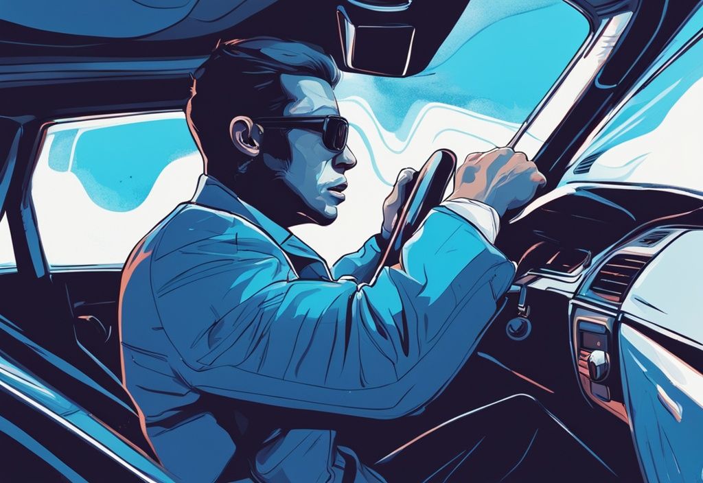 Modern digital painting of a driver inside a car, hand on the accelerator, with AC system visibly blowing cold air, illustrating the concept "why does my car ac only get cold when i accelerating".