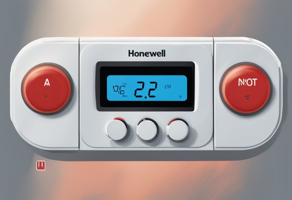 Close-up of Honeywell thermostat with red warning symbol and "not cooling" message in blue-themed digital painting illustration.