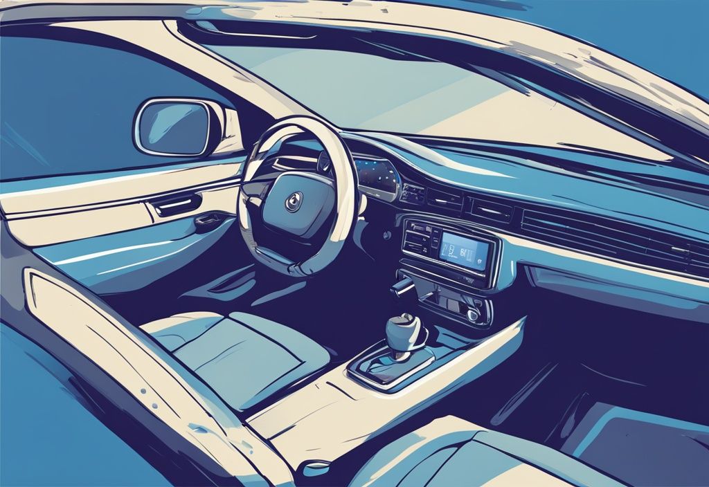 Modern digital painting of car dashboard with AC indicator off and engine temperature warning light on, blue color theme.