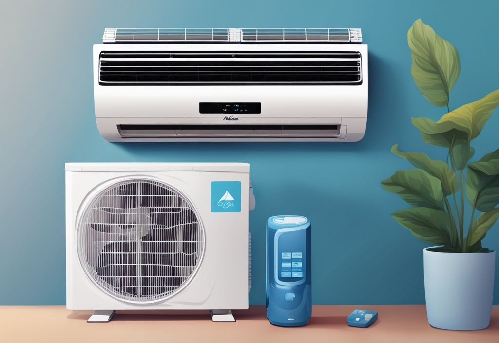 Modern digital painting of a Midea air conditioner not cooling as expected, with blue color theme and simple infographic.