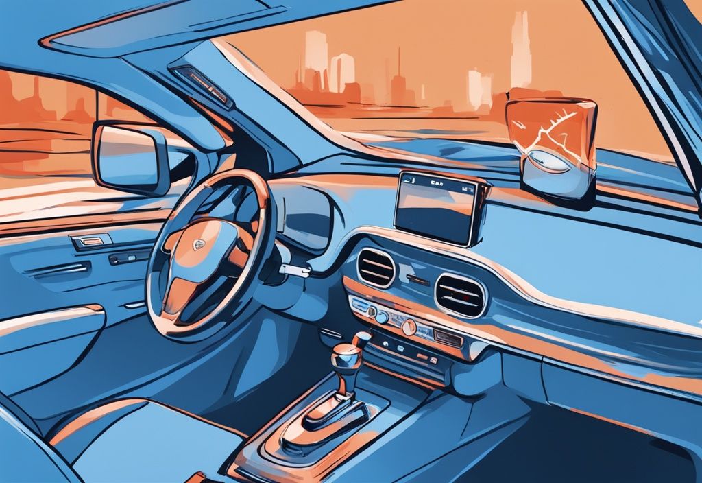 Modern digital painting of a car dashboard with temperature gauges showing cooler passenger side and warmer driver side, illustrating the issue of why is my driver side AC not blowing as cold as the passenger side.