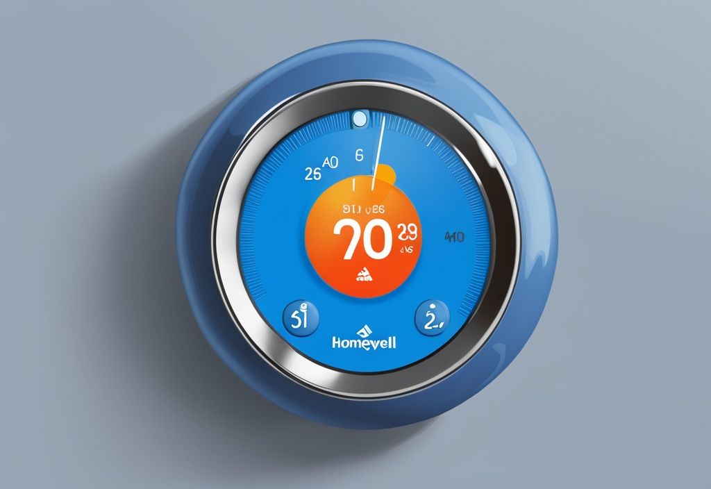 Modern digital painting of a Honeywell thermostat not cooling, with blue theme and display showing higher temperature than set point.