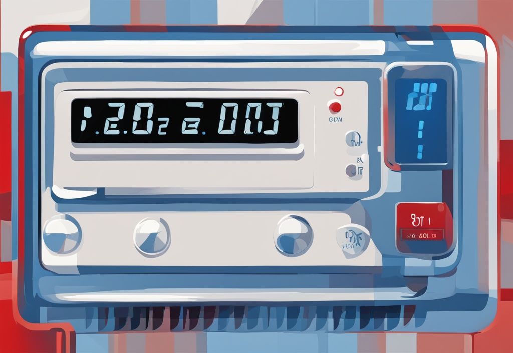 Modern digital painting of an AC display with blue and red temperature readings, symbolizing ac blows cold then warm air.