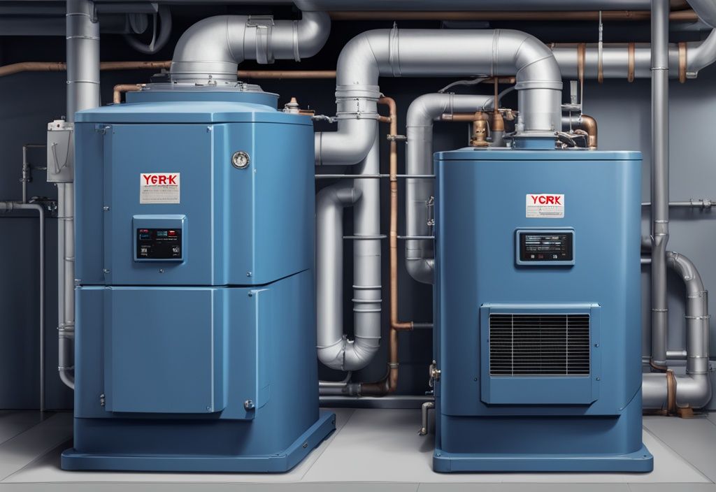 Modern digital painting of a well-maintained York Diamond 80 furnace unit with blue color theme and visible features.