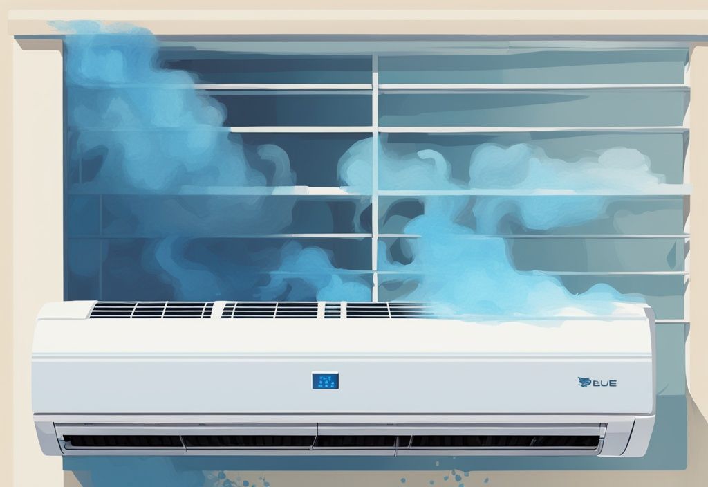 Modern digital painting of split AC unit with blue icy cold air transitioning to warm air.