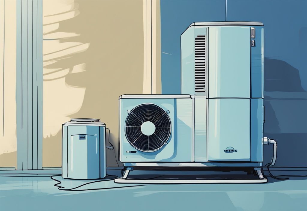 Modern digital painting of an AC unit with an opened drip pan showing proper water accumulation, illustrating how much water should be in AC drip pan.