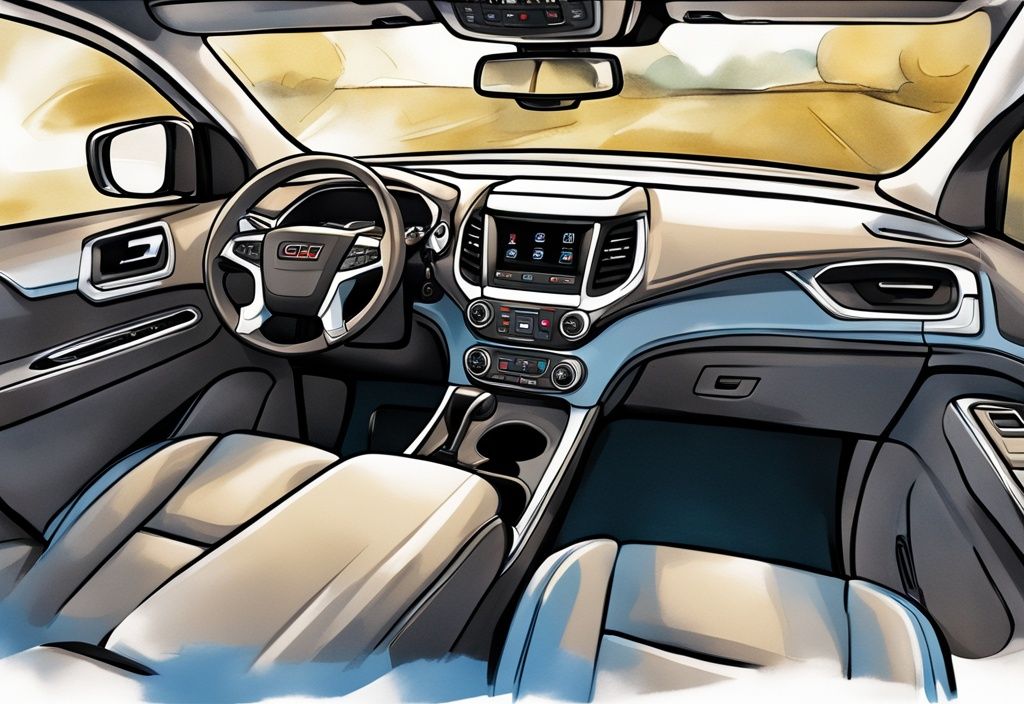 Modern digital painting of GMC Acadia dashboard with flashing AC control light.