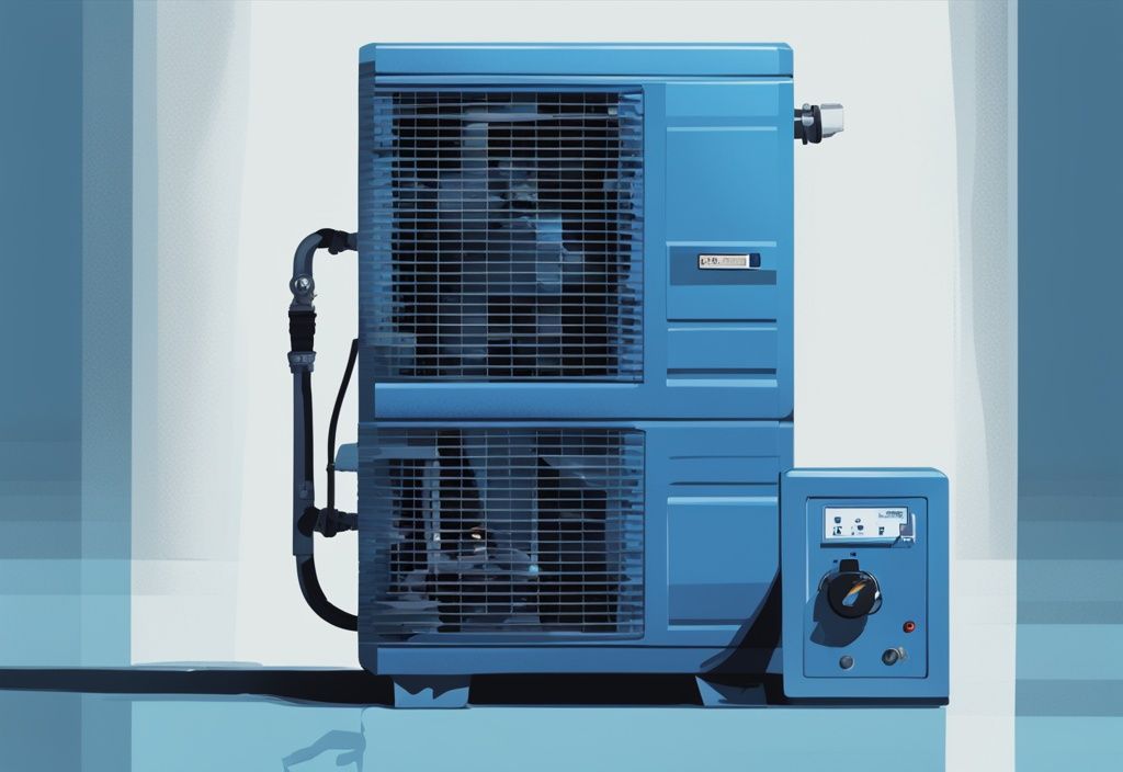 Modern digital painting of AC compressor switching on and off every 10 seconds, blue color theme.