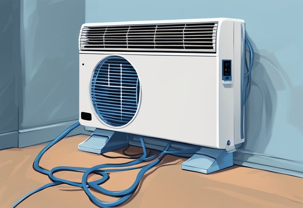 Modern digital painting of blue-themed air conditioning unit plugged into surge protector with visible plug connections.