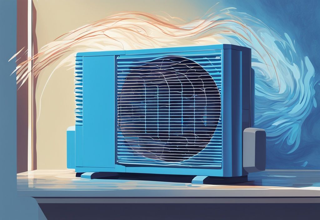 Modern digital painting of a split AC indoor unit making noise with exaggerated sound waves in blue color theme.