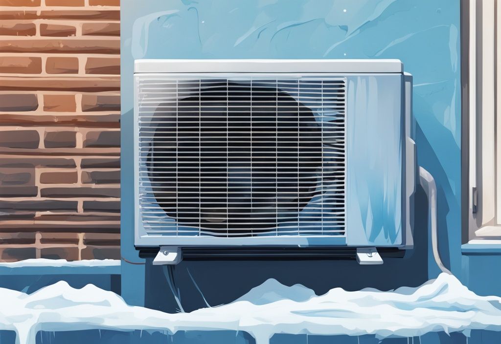 Modern digital painting of a split AC unit with blue icy cold air transitioning to warm air.