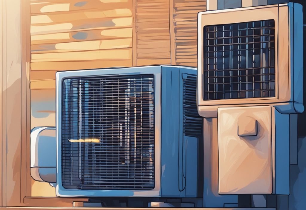 Modern digital painting of AC unit in blue tones, control light blinking three times, dimly lit setting, why is my ac light blinking 3 times.